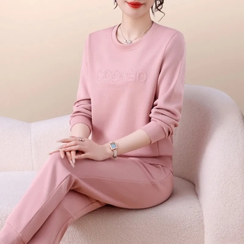 Set de trening feminin din două piese cu bluză cu mânecă lungă și guler rotund, croială lejeră, potrivire cromatică (Model: potrivire cromatică; Confecție: colaj/ cusătură; Sezon: toamnă 2023; Material: poliester; Conținutul principalului material: 90–95%)