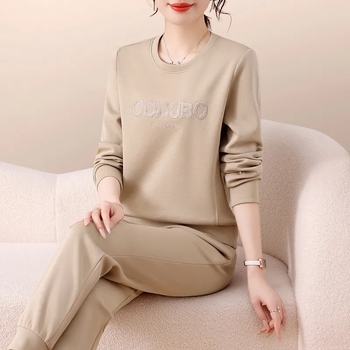 Set de trening feminin din două piese cu bluză cu mânecă lungă și guler rotund, croială lejeră, potrivire cromatică (Model: potrivire cromatică; Confecție: colaj/ cusătură; Sezon: toamnă 2023; Material: poliester; Conținutul principalului material: 90–95%)