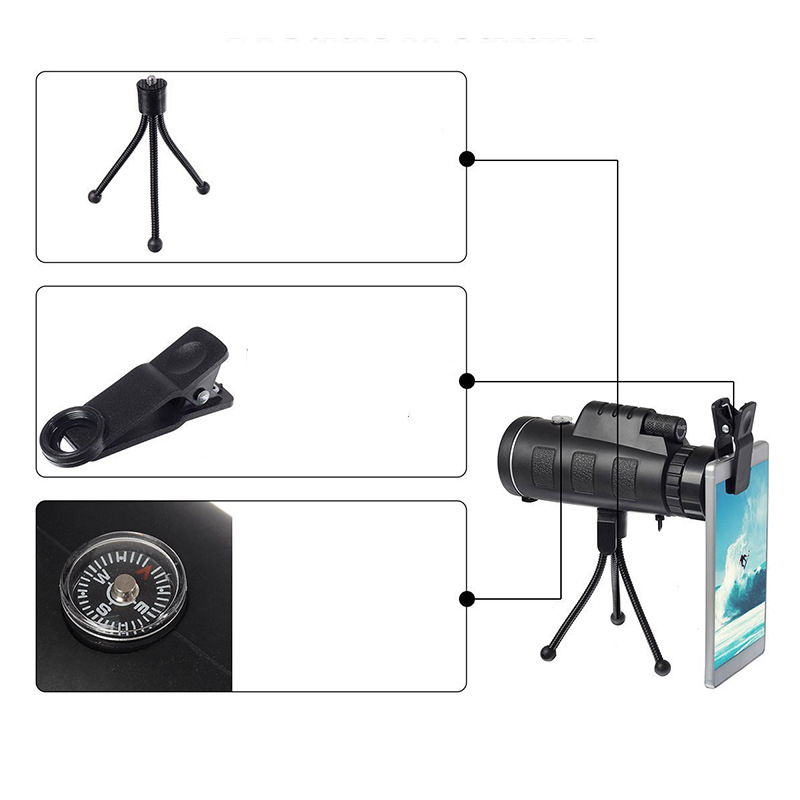 Monokular 40x60 HD s kompasom za pametni telefon, fotografiranje na otvorenom