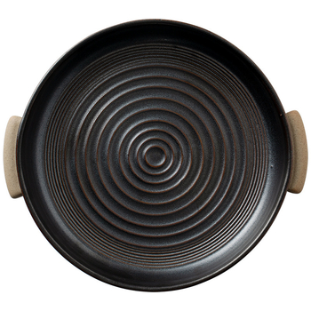 Farfurie de supă cu mâner dublu din ceramică tip stoneware, farfurie rotundă, adâncă, compatibilă cu microunde, stil retro