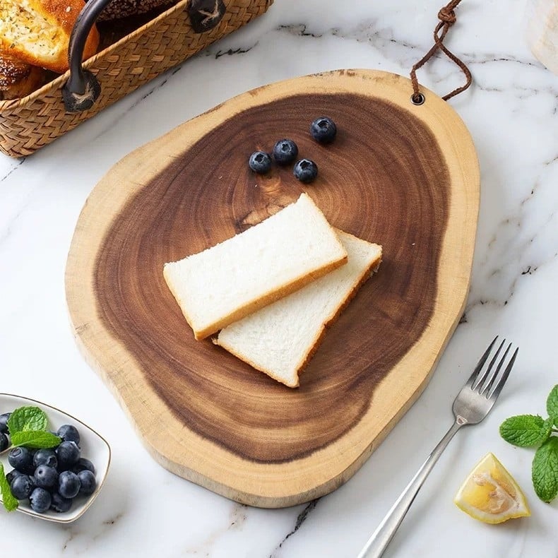 Heng Kitchen tocător din lemn, formă circulară neregulată, cu două fețe, portabil pentru uz casnic