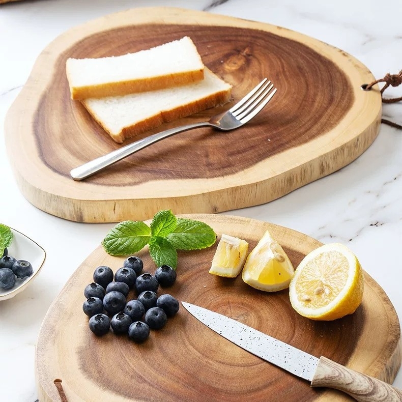 Heng Kitchen tocător din lemn, formă circulară neregulată, cu două fețe, portabil pentru uz casnic