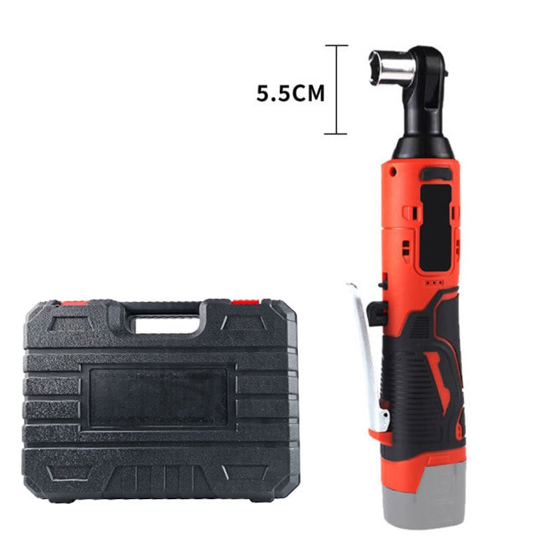 Elektromos racsnis kulcs, 18V, 90°-ban állítható fej, újratölthető lítium akkumulátor, 57 Nm nyomaték, tömeg 2,3 kg