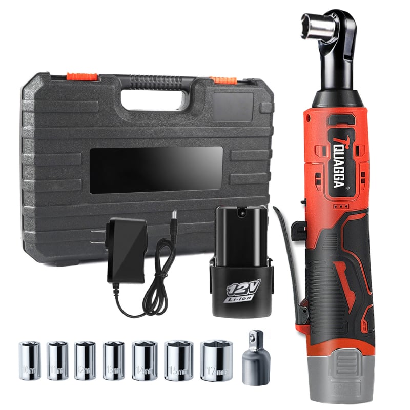 Elektromos racsnis kulcs, 18V, 90°-ban állítható fej, újratölthető lítium akkumulátor, 57 Nm nyomaték, tömeg 2,3 kg