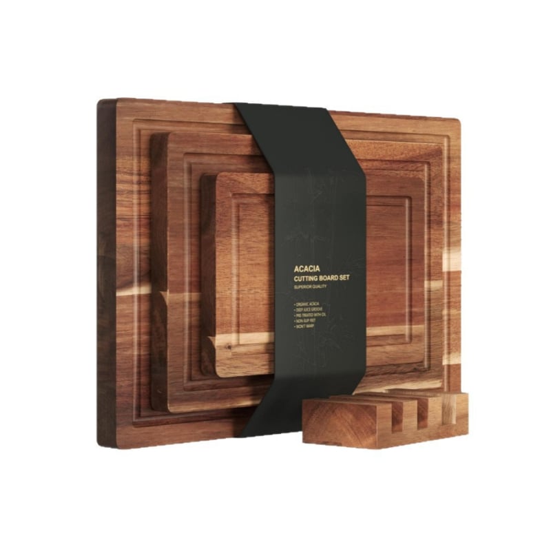 Set dasaka za rezanje od akacije, tri komada, dvostrano korištenje, kućna upotreba, moderan minimalistički stil, šifra proizvoda 014