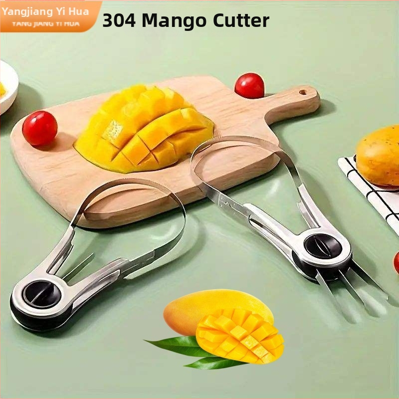 Otáčajúci sa nôž na mango s tromi čepeľami na vyrezanie jadra a krájanie na kocky, z nehrdzavejúcej ocele
