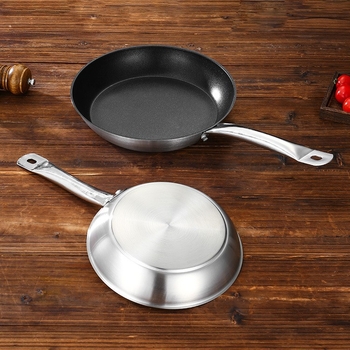 AYSAN Τρι-στιλό τηγάνι από ανοξείδωτο χάλυβα, χωρίς επίστρωση, συμβατό με επαγωγή και αέριο, δυτικού στυλ, χωρίς καπάκι