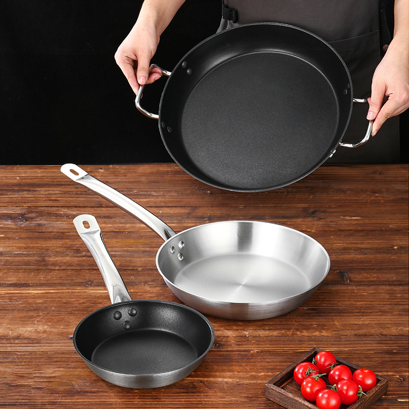 AYSAN Τρι-στιλό τηγάνι από ανοξείδωτο χάλυβα, χωρίς επίστρωση, συμβατό με επαγωγή και αέριο, δυτικού στυλ, χωρίς καπάκι