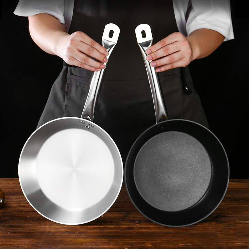 AYSAN Τρι-στιλό τηγάνι από ανοξείδωτο χάλυβα, χωρίς επίστρωση, συμβατό με επαγωγή και αέριο, δυτικού στυλ, χωρίς καπάκι