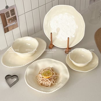 Porcelanski set posuđa za stol s dubokim tanjurima, nepravilnog oblika, pogodan za mikrovalnu, korejski stil
