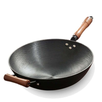 Peak wok od lijevanog željeza, bez premaza, s jednim dnom, 2 kg, poklopac od nehrđajućeg čelika