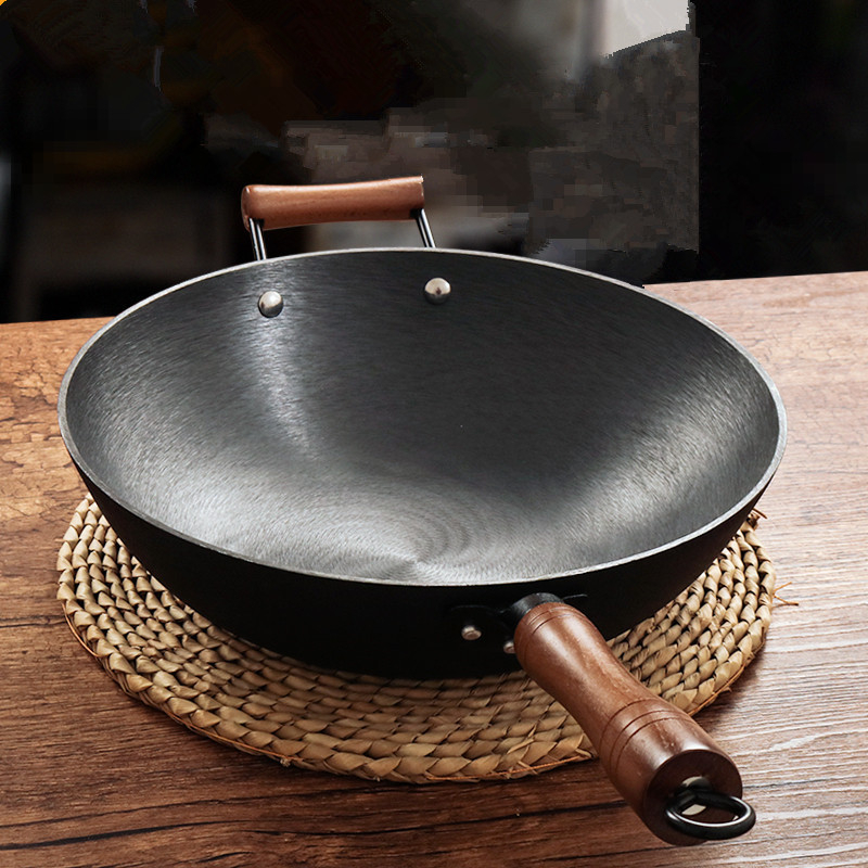Peak wok od lijevanog željeza, bez premaza, s jednim dnom, 2 kg, poklopac od nehrđajućeg čelika
