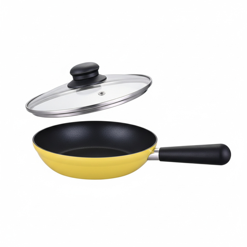 Neprijanjajuća tava, aluminijska legura, dvostruko dno, stakleni poklopac, dubina 4 cm, masa 610 g