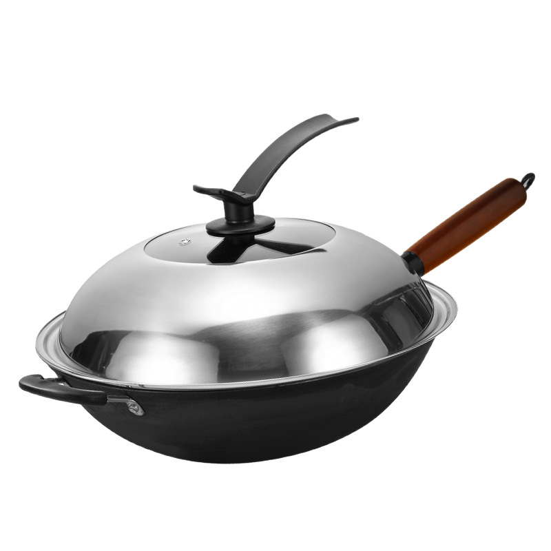 Ljeva wok od lijevanog željeza, kineskog stila, model ST-100, s jednim dnom, pogodan za opće štednjake.