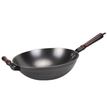 Wok od lijevanog željeza, bez premazivanja, tradicionalno ručno izrađeni, s okruglim dnom; kompatibilan s plinskim štednjakom, prilagodljiva obrada