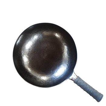 Ručni kovani željezni wok, tradicionalno kovano, bez premaza, površina s ribljim ljuskicama otporna na lijepljenje, uz spatulu, okrugli tiganj od finog željeza