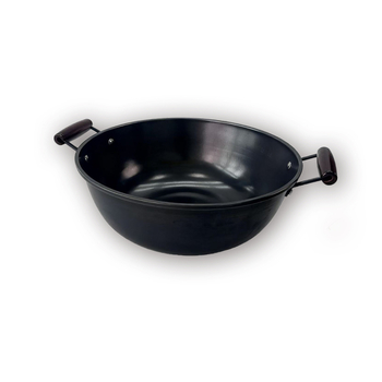 Lijani wok s dvije ručke za kućnu upotrebu, duboko ravno dno, bez premaza, drveni poklopac, 4 kg