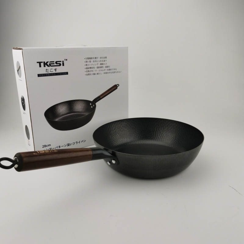 Wok od finog željeza – moderan minimalistički dizajn, bez premaza, dubina 7,6 cm, težina 1,5 kg