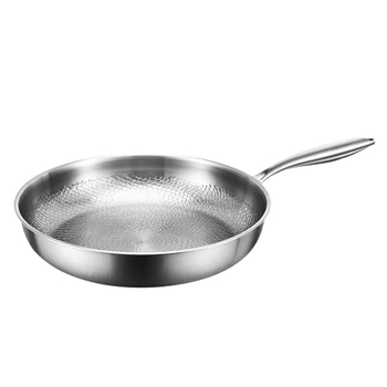 Tiganj s teksturom čekića, ravno dno, trostruka konstrukcija od čelika 304 s aluminijskim jezgrom, debela, odvojiva drška, neprijanjajući za kućnu upotrebu