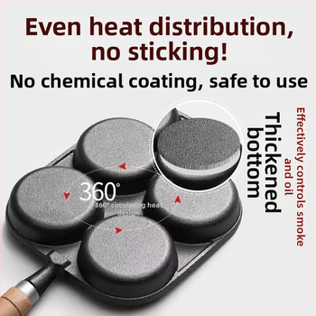 Lijevani željezni tiganj s četiri rupe za jaja i burgere – bez premaza, kompatibilan sa svim pločama