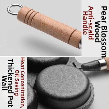 Lijevani željezni tiganj s četiri rupe za jaja i burgere – bez premaza, kompatibilan sa svim pločama