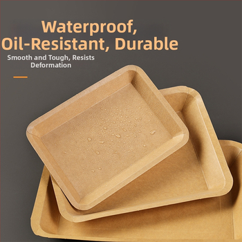 Jednorazový tanier z kraftového papiera, obdĺžnikový tvar, nie je vhodný do mikrovlnky, nebiodegradovateľný, typ riadu – tanier