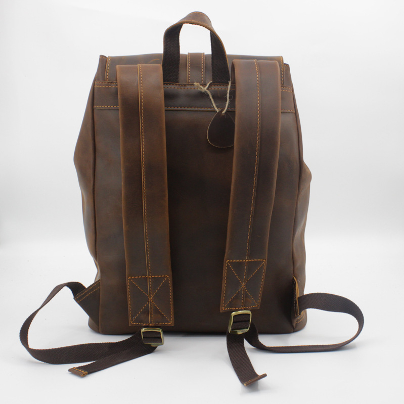 Crazy Horse kožni ruksak – ručna izrada, unisex, vintage euro-američki stil, za 14-inčni laptop, vrhunska goveđa koža, kapacitet ispod 20 L, zakrivljene naramenice