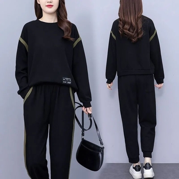 Costum casual din două piese pentru femei — mâneci lungi, pantaloni trei sferturi, imprimare și vopsire, țesătură PVC, primăvara 2025