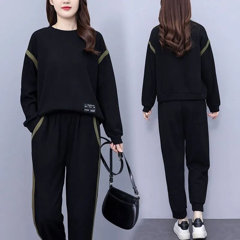 Costum casual din două piese pentru femei — mâneci lungi, pantaloni trei sferturi, imprimare și vopsire, țesătură PVC, primăvara 2025