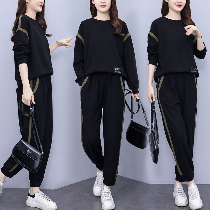 Costum casual din două piese pentru femei — mâneci lungi, pantaloni trei sferturi, imprimare și vopsire, țesătură PVC, primăvara 2025