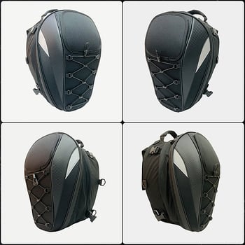 Motociklistička stražnja torba, vodootporna, reflektirajuća, kapacitet 25–37 L, model 0102, materijal Oxford tkanina + uzorak karbonskih vlakana, uključuje navlaku za kišu