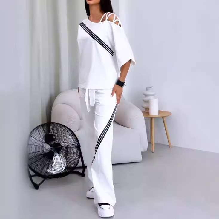 Animei ženski dvodijelni casual sportski set — pamuk-poliester smjesa, Raglan rukav 3/4, Poliester 30–50% i Pamuk <30%, Jesen 2024