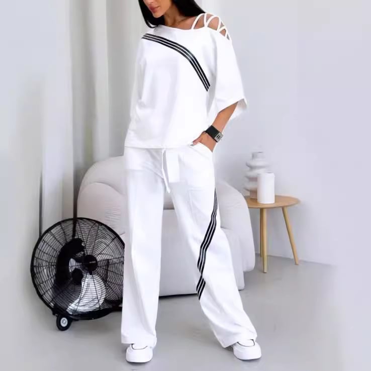 Animei ženski dvodijelni casual sportski set — pamuk-poliester smjesa, Raglan rukav 3/4, Poliester 30–50% i Pamuk <30%, Jesen 2024