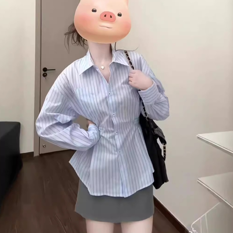 Set od dvije komponente: suknja i bluza, korejski chic dizajn, pamuk, dugi rukavi, kratka suknja, proljeće 2024