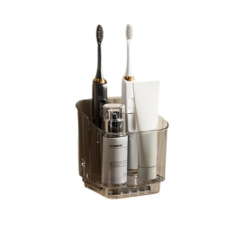 Falihoz szerelhető fogkefe és fogkrém tartó — PET, fúrás nélküli telepítés, terhelhetőség 1–5 kg, 1 réteg, polírozott felület