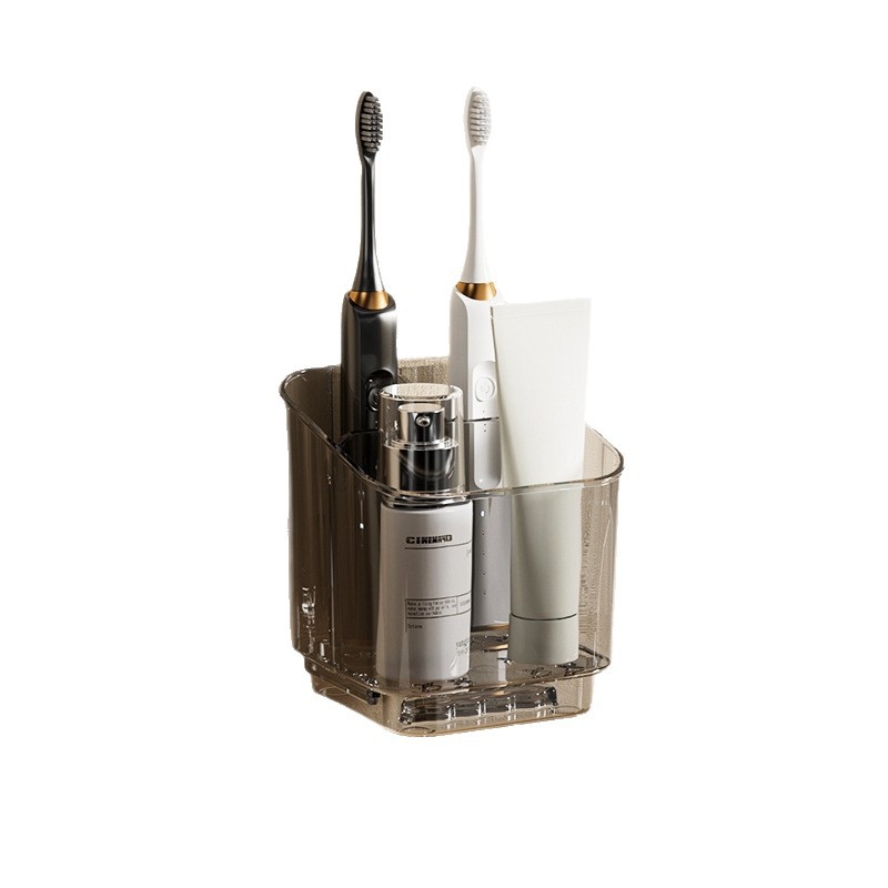 Falihoz szerelhető fogkefe és fogkrém tartó — PET, fúrás nélküli telepítés, terhelhetőség 1–5 kg, 1 réteg, polírozott felület