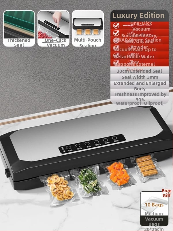 Plne automatický domáci vákuový baliaci stroj pre potraviny – ABS plášť, 150W, 220V, model SKJ, vákuová funkcia, napájanie zo zásuvky
