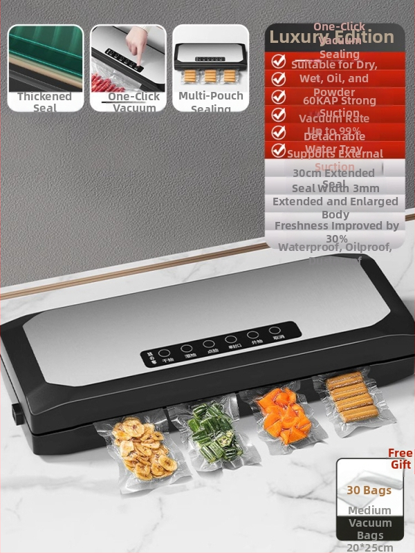 Plne automatický domáci vákuový baliaci stroj pre potraviny – ABS plášť, 150W, 220V, model SKJ, vákuová funkcia, napájanie zo zásuvky