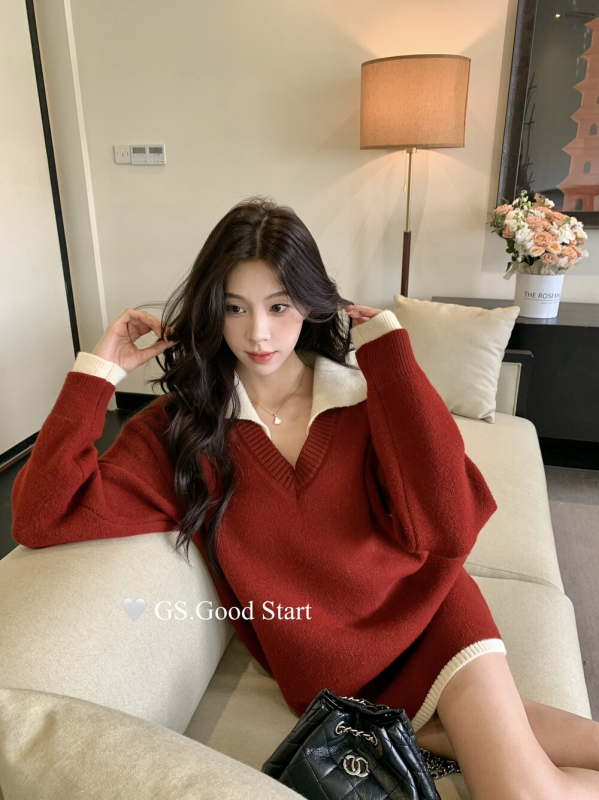 Костюм с пола и плетен топ от вискоза, мерсеризирана материя, дълги ръкави, стил колеж, за зима, пролет и есен