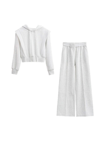 Jesensko-zimski dvodjelni set: hoodie s kapuljom i široke hlače, Raglan rukavi, kolaz dizajn, poliester elastan