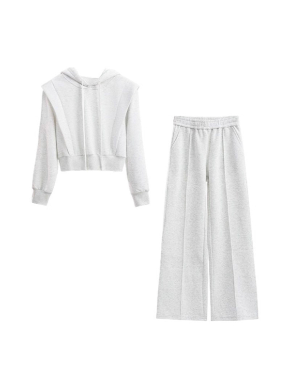 Jesensko-zimski dvodjelni set: hoodie s kapuljom i široke hlače, Raglan rukavi, kolaz dizajn, poliester elastan
