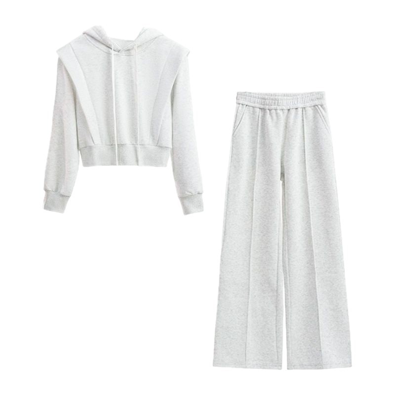 Jesensko-zimski dvodjelni set: hoodie s kapuljom i široke hlače, Raglan rukavi, kolaz dizajn, poliester elastan