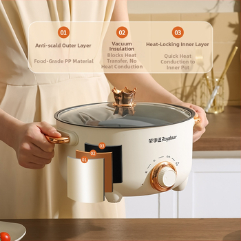 Royalstar електрическа готварска тенджера, капацитет 2.1–4 л, за 4–5 души, механично управление, бързо пара, съд от неръждаема стомана