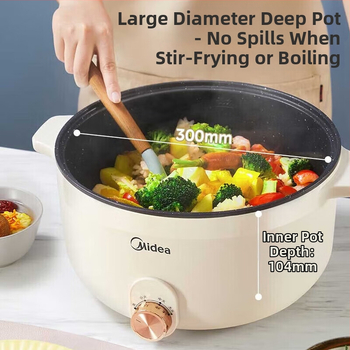 Električni hot pot – posuda od lijevanog željeza, funkcija prženja, 1000–1200 W, unutarnja posuda od legure, funkcija protiv isušivanja
