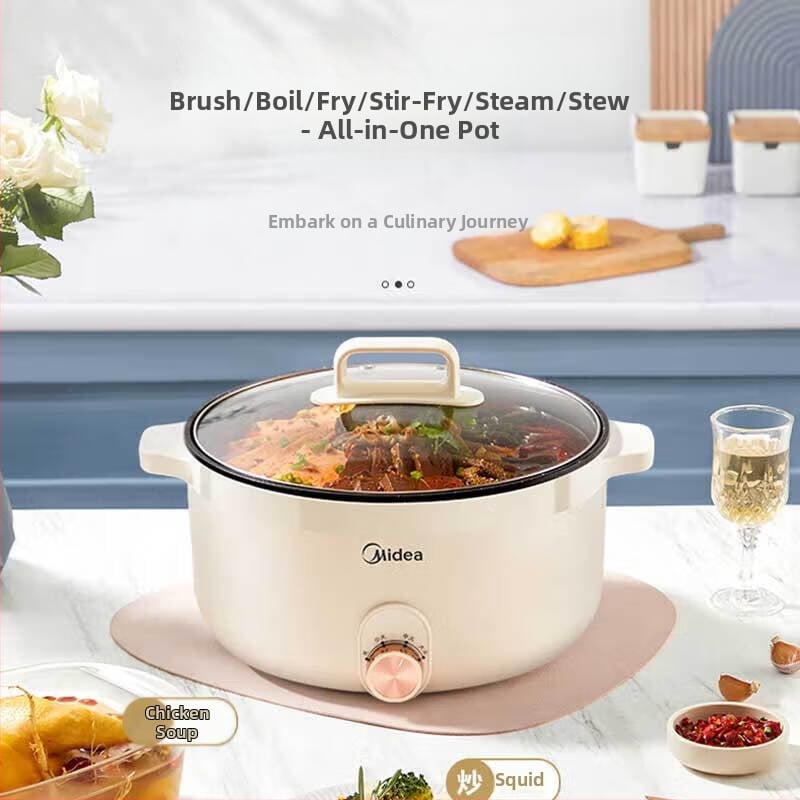 Električni hot pot – posuda od lijevanog željeza, funkcija prženja, 1000–1200 W, unutarnja posuda od legure, funkcija protiv isušivanja