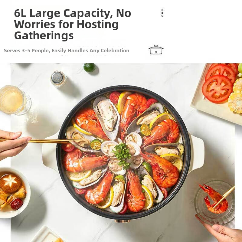 Električni hot pot – posuda od lijevanog željeza, funkcija prženja, 1000–1200 W, unutarnja posuda od legure, funkcija protiv isušivanja