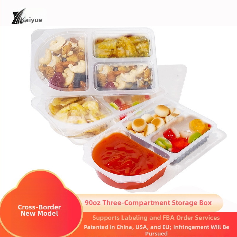 Kaiyue plastová dóza na dipy so tromi priehradkami, mikrovlnná odolná a mrazuvzdorná