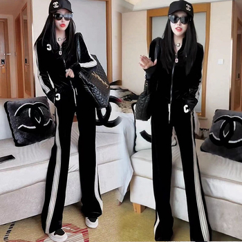 Ženski casual sportski komplet od velura i pamuka – dvodijelni set s dugim rukavima i širokim hlačama, jesen 2023