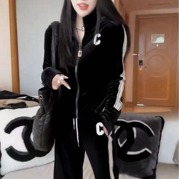 Ženski casual sportski komplet od velura i pamuka – dvodijelni set s dugim rukavima i širokim hlačama, jesen 2023