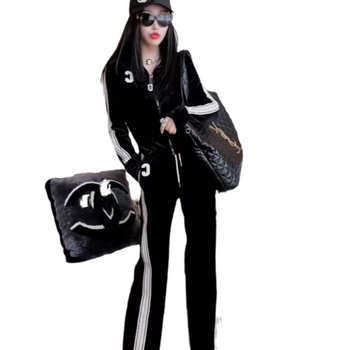 Ženski casual sportski komplet od velura i pamuka – dvodijelni set s dugim rukavima i širokim hlačama, jesen 2023